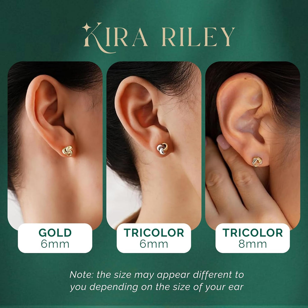 14k Solid Gold Knot Stud Earrings for Women - 14 Carat Small Ball Knots Studs - Nickel Free Earring - Pushback - Hypoallergenic - Elegant Jewelry Gifts for Her, Bridal, Anniversary, Your Wife