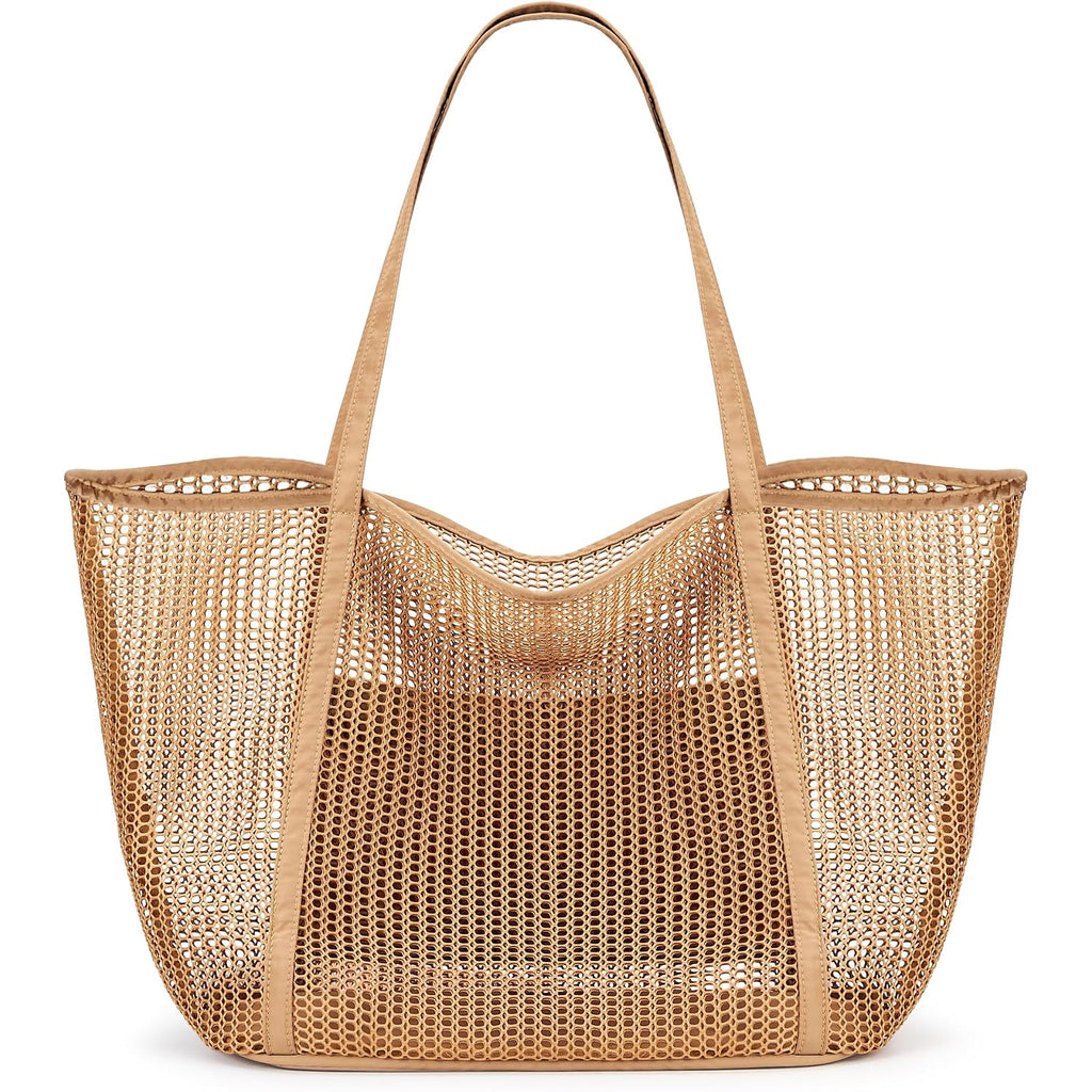 Kalidi Upgrade Version Beach Mesh Tote Bag Max 27L Large Capacity,Shoulder Bag Nylon Hobo Women Casual Foldable Beach Picnic