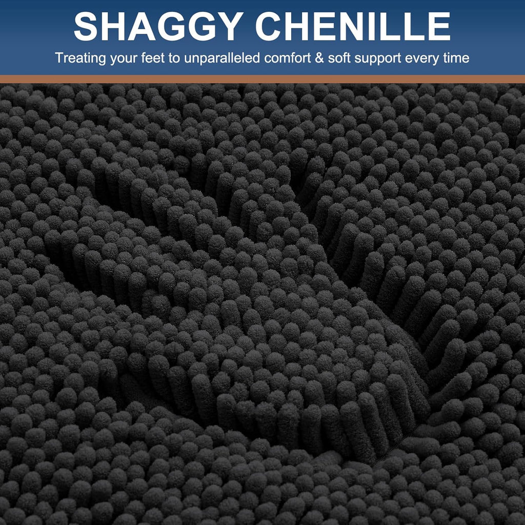 Smiry Bathroom Rugs Sets 2 Piece, Soft Absorbent Chenille Machine Washable Non Slip Shaggy Bath Rug Set for Tub, Shower, and Floor (30x20+24x16, Black)