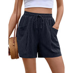 Linen Shorts Women Casual Wide Leg High Waisted Summer Outfits Comfy Elastic Waist Beach Shorts with Pockets