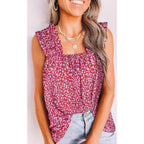 Prettygarden Boho Floral Tank Tops For Women, Shirred Straps Pleated Summer Casual Sleeveless Shirts Tops Beach Blouses
