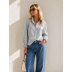 Funlingo Women'S Striped Button Down Shirts Long Sleeve Smocked Cuffed Ruffle Collar Blouses Spring Work Business Casual Tops