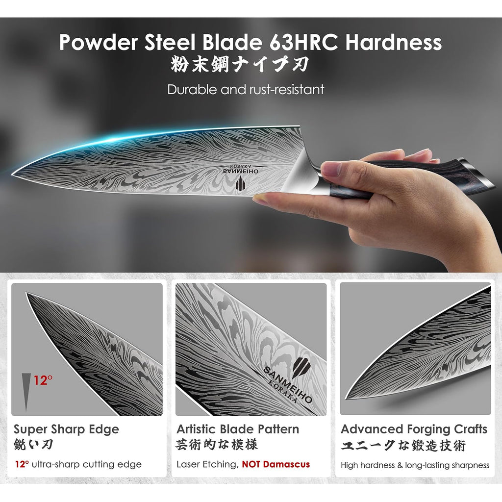 16 Pieces Knife Set, Knife Block Set In Powder Steel, Ultra Sharp Kitchen Knives Set, High Hardness Japanese Knife Set With Ergonomic Pakkawood Handle, Chef Knives Set For Kitchen Cooking