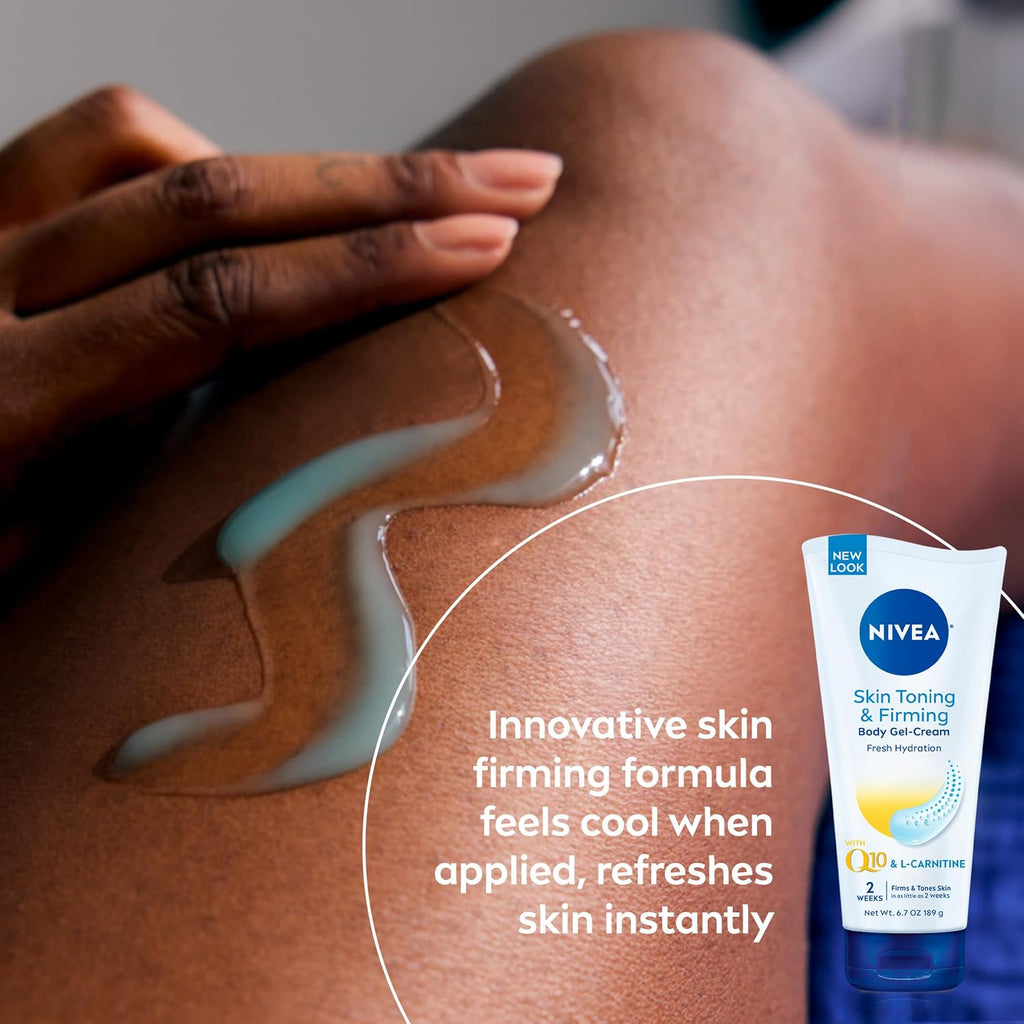 Nivea Nourishing Hydration Skin Firming Body Lotion (16.9 Fl Oz) + Skin Firming & Toning Body Gel Cream With Hyaluronic Acid (6.7 Oz), Enriched With Q10 And Vitamin C