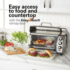 Hamilton Beach Easy Reach 6 Slice Countertop Air Fryer Toaster Oven Combo | Roll-Top Door For Easy Access | Bake, Broil & Toast Functions | 150 To 450ºF Adjustable Temp | Auto Shutoff | Stainless Steel