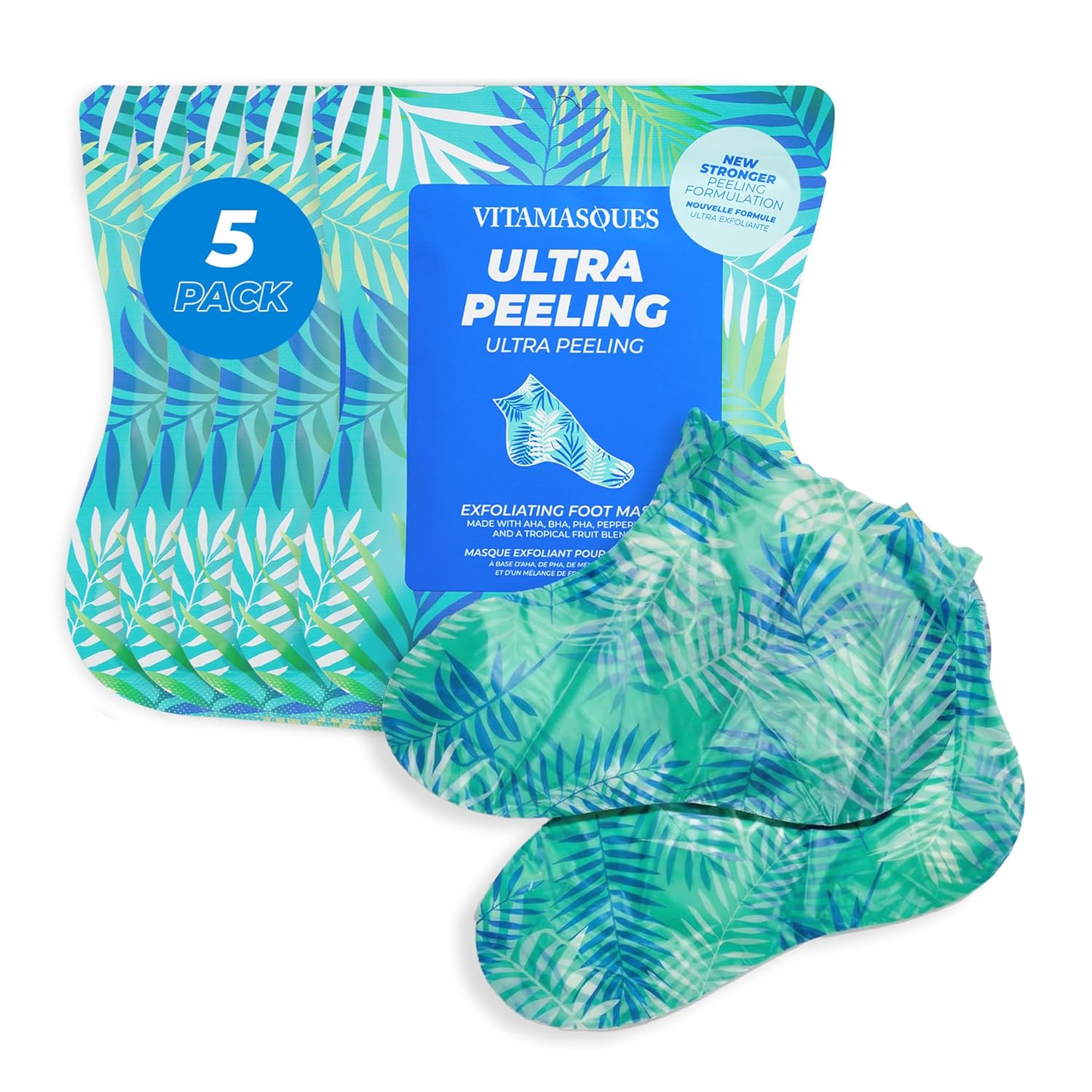 Vitamasques Foot Peeling Mask - 5 Pairs Professional Korean Exfoliating Foot Mask for Dry Cracked Feet & Callus Removal, Feet Peeling Masks that Remove Dead Skin for Soft Heels with AHA BHA PHA