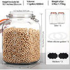 [Upgrade] 2 Pack Square Super Wide Mouth Airtight Glass Storage Containers With Lids, 1.1 Gallon Glass Jars With 2 Measurement Marks, Canning Jars With Leak-Proof Lid For Kitchen (Spare Gasket)