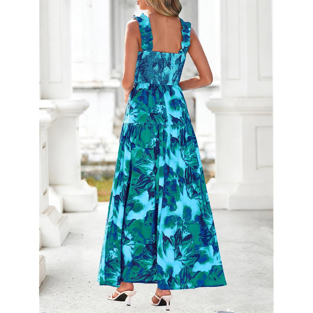 Btfbm Dresses For Women Summer 2026 Formal Sleeveless Smocked Floral Long Wedding Guest Dress Party Spring