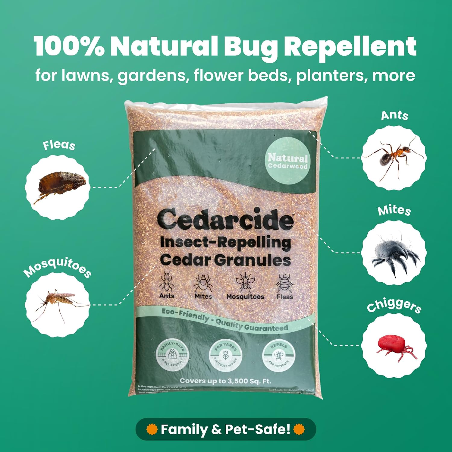Cedarcide Lawn, Home & Garden Cedar Granules | Repels Fleas, Ants, Spiders & Mosquitoes | Smells Great, Easy To Use | Family & Pet Safe | 2 Bags (16 Lbs)
