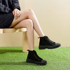 Women'S White Platform Sneakers Fashion High Top Canvas Shoes For Women Black Lace-Up Canvas Sneakers Casual Platform Tennis Shoes