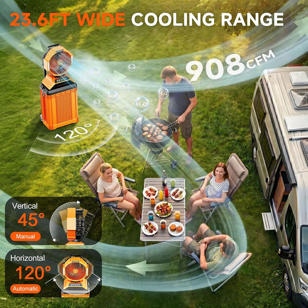 15L Bucket Portable Misting Fan, 30000Mah Rechargeable Battery Powered Oscillating Cooling Fan, 4 Strong Winds, Brushless Motor Outdoor Fans For Fishing, Travel, Garden, Golf, Tent