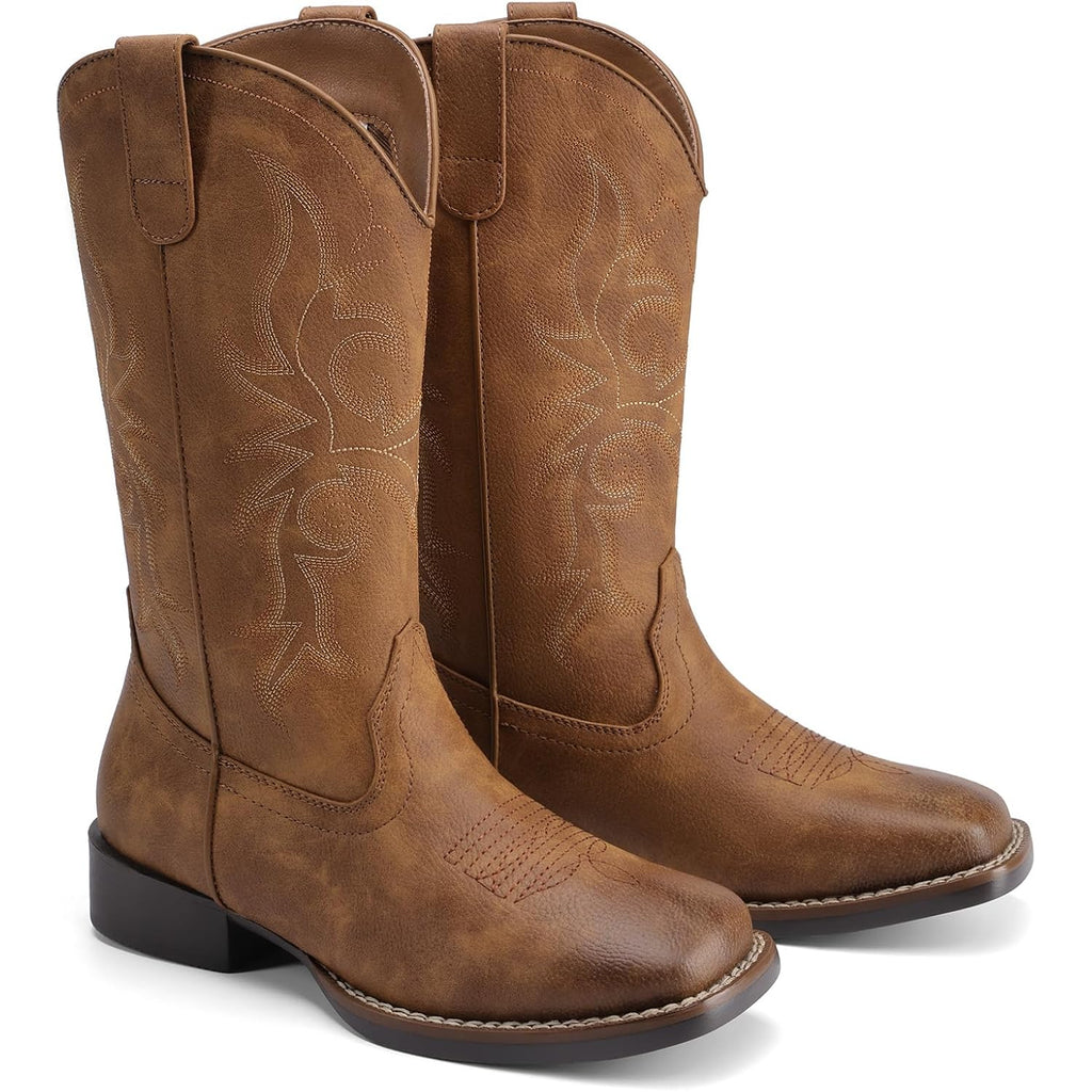 DREAM PAIRS Women's Cowboy Cowgirl Boots Embroidered Square Toe Mid Calf Western Boots Fashion Dress Chunky Low Heel Shoes for Theme Party Country Concert