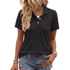 Women's Polo Shirts Short Sleeve V Neck Business Casual Tops Golf Collared 3 Buttons Summer Work Blouse