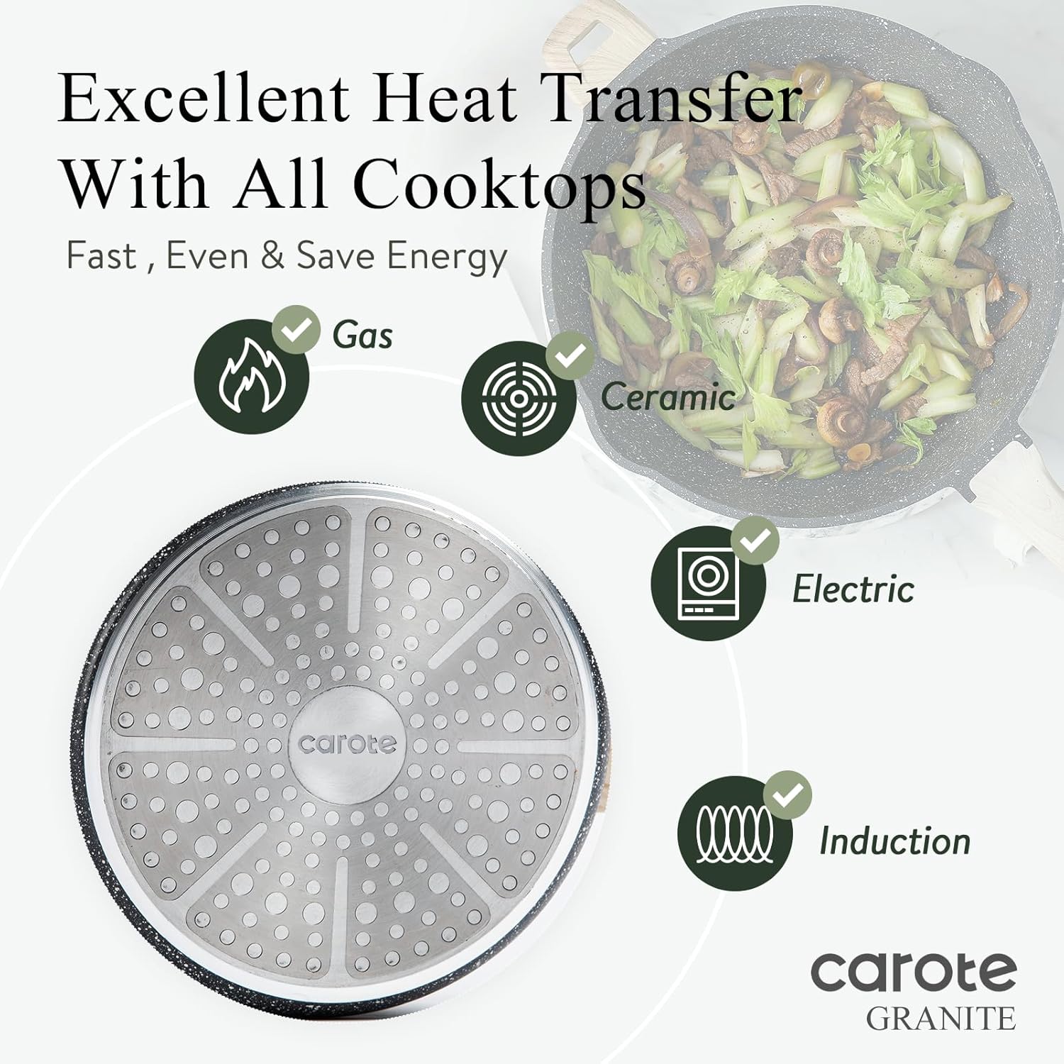 CAROTE 12 Inch Nonstick Deep Frying Pan with Lid, 5.5 Qt Jumbo Cooker Saute Pan with Pour Spout, Skillet Induction Cookware, Non Stick Cooking Pan PFOA Free, Classic Granite