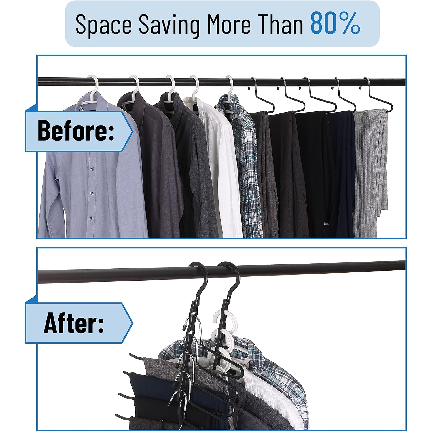Mr. Pen- Space Saving Hangers, 8 Pcs, 360° Rotating Hooks | Magic Cascading Hanger Organizer With 5 Enclosed Slots, Closet Organizers And Storage For Clothes