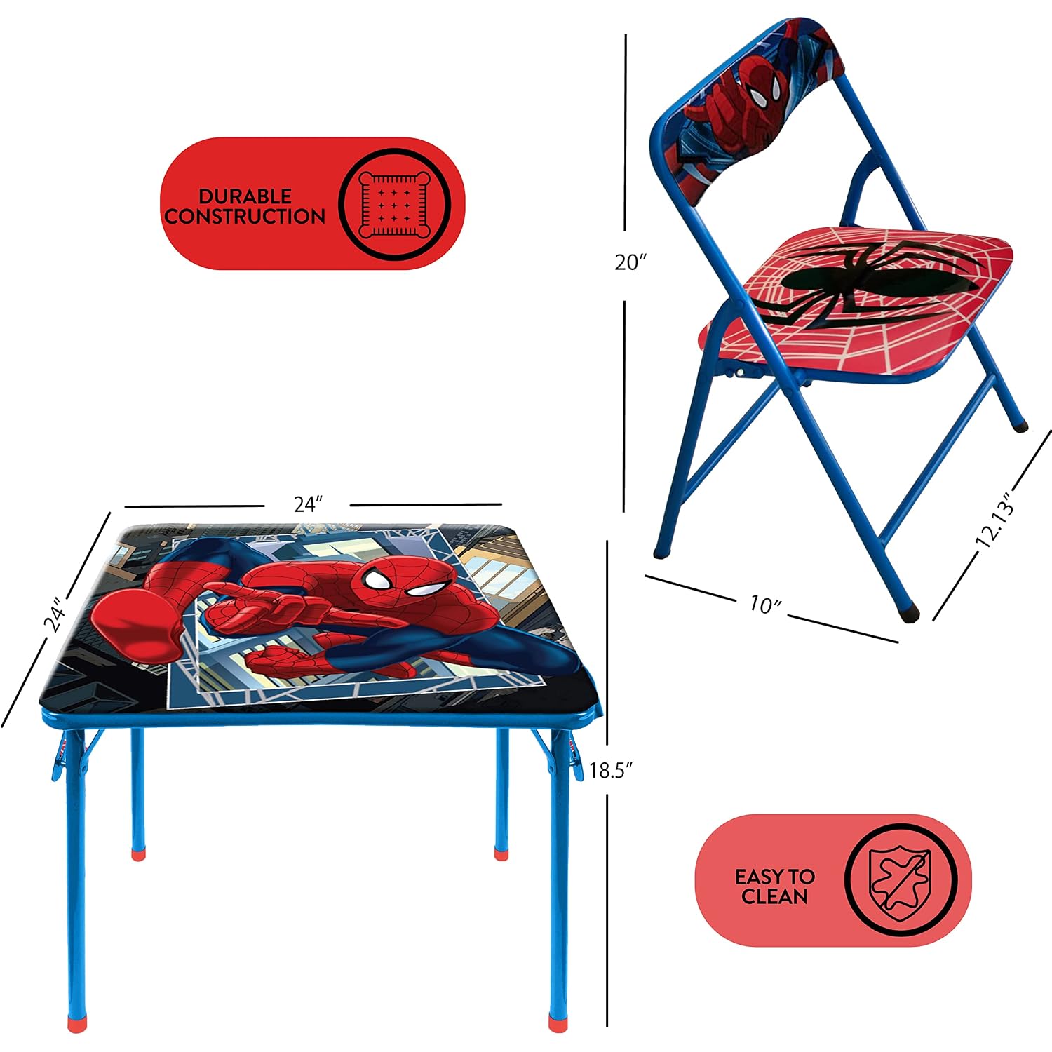 Idea Nuova Marvel Spiderman 3 Piece Children'S Activity Square Table And Chair Set, Ages 3+ (Nn201039)