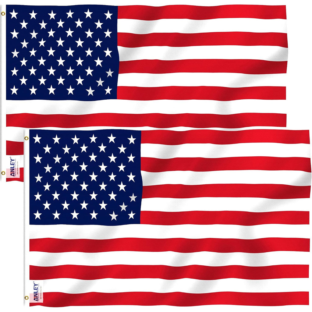 Anley Pack Of 2 Fly Breeze 3X5 Foot American National Polyester Flag - Vivid Color And Fade Proof - Canvas Header And Double Stitched - Flags With Brass Grommets 3 X 5 Ft
