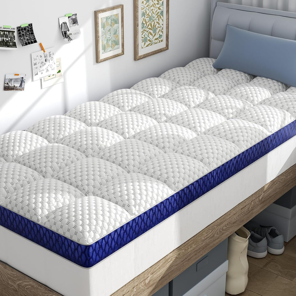 Bedelite Dorm Room Essentials Twin Xl Mattress Topper For College Students Back To School, Ultra Soft Mattress Pad, Plush Pillow Top Bed Cover, Shredded Memory Foam Filling
