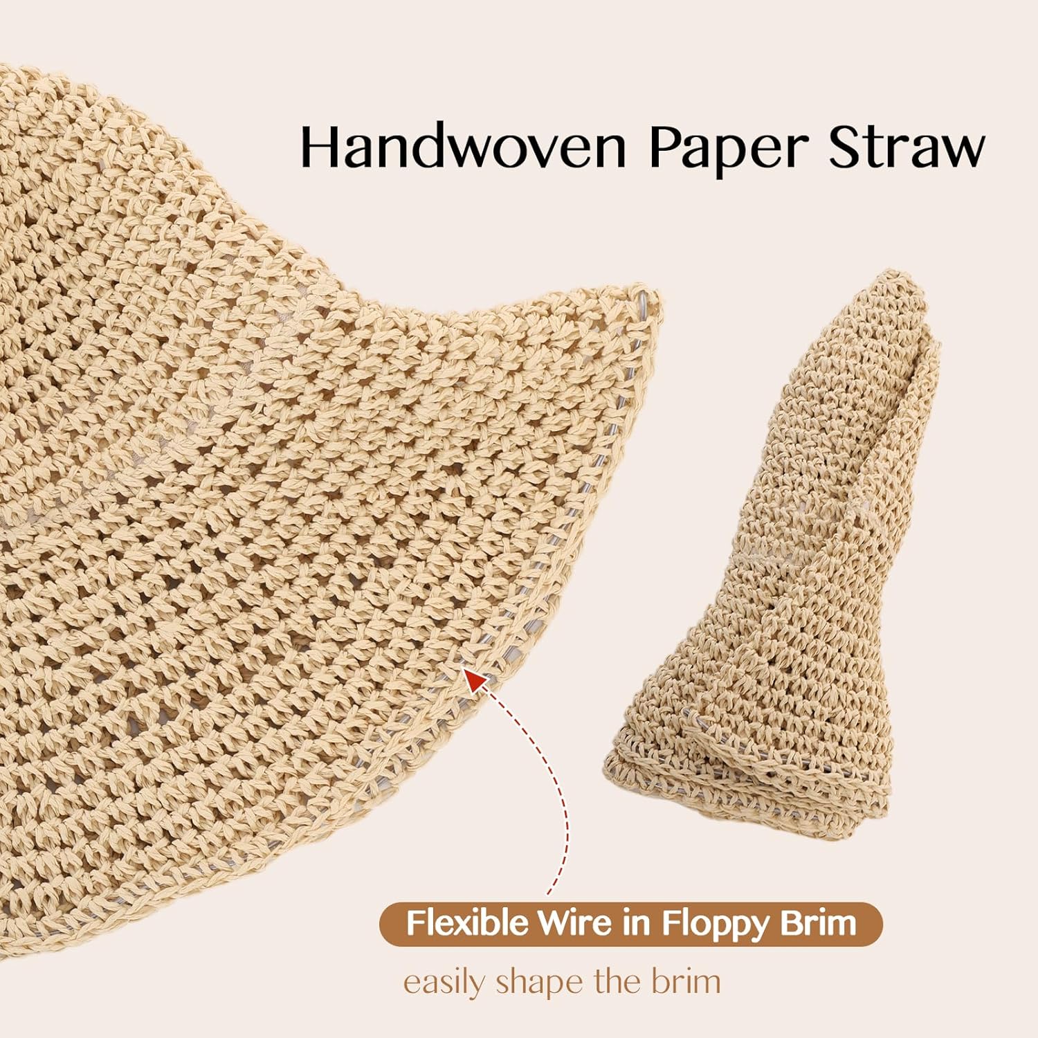 Oweisong Sun Hats for Women Wide Brim Floppy Beach Hats Packable Boho Crochet Straw Hat for Summer Vacation Travel