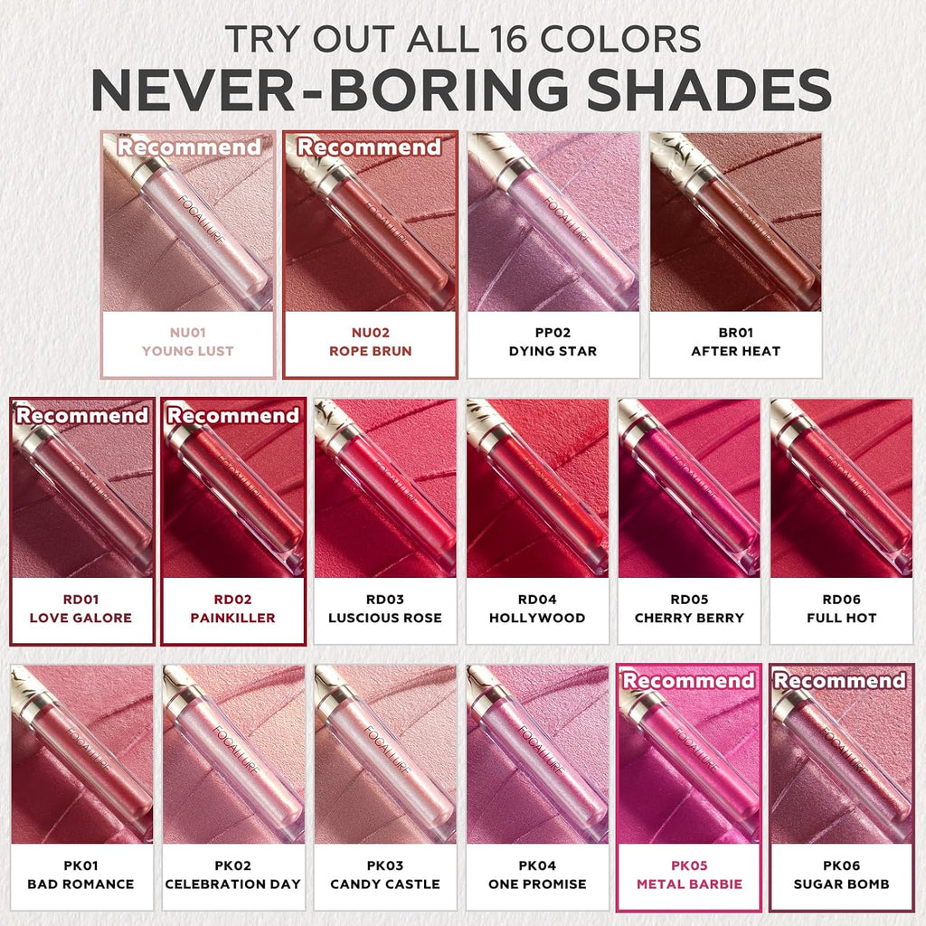 Focallure Metallic Liquid Lipstick,Non Stick Cup Lip Gloss,High Impact Lip Color With Transfer-Proof Wear,Long Lasting & Waterproof Lipstick Makeup For Women,Rd02 Painkiller