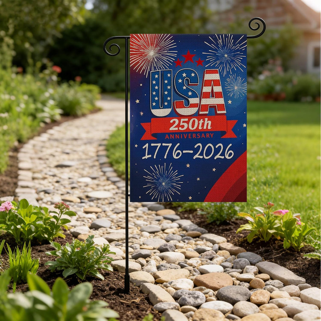 250 Anniversary Usa Garden Flags For Outside, 250 Anniversary Usa Flag With Fireworks Design, 1776-2026 Patriotic 4Th Of July Decorations Yard Sign Double-Sided Waterproof House Flag 12X18 Inch 250 Year American Flag