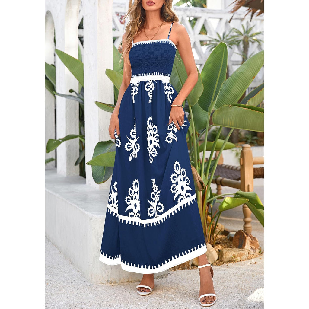 Prettygarden Summer Dress For Women 2026 Floral Sundress Spaghetti Strap Flowy Beach Vacation Boho Maxi Dresses