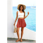 Flowy Shorts for Women Boho Ruffle Tiered Butterfly Skorts High Waist Mini Skirts Casual Shorts