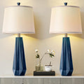 27'' Navy Blue Resin Table Lamps, Desk Lamps With 3 Color Temperature | Prism-Shaped Lamp Body, Rotary Switch, E26 Base, With Linen Shade, Desk Lamps For Living Room, Bedroom, 2 Bulbs Included