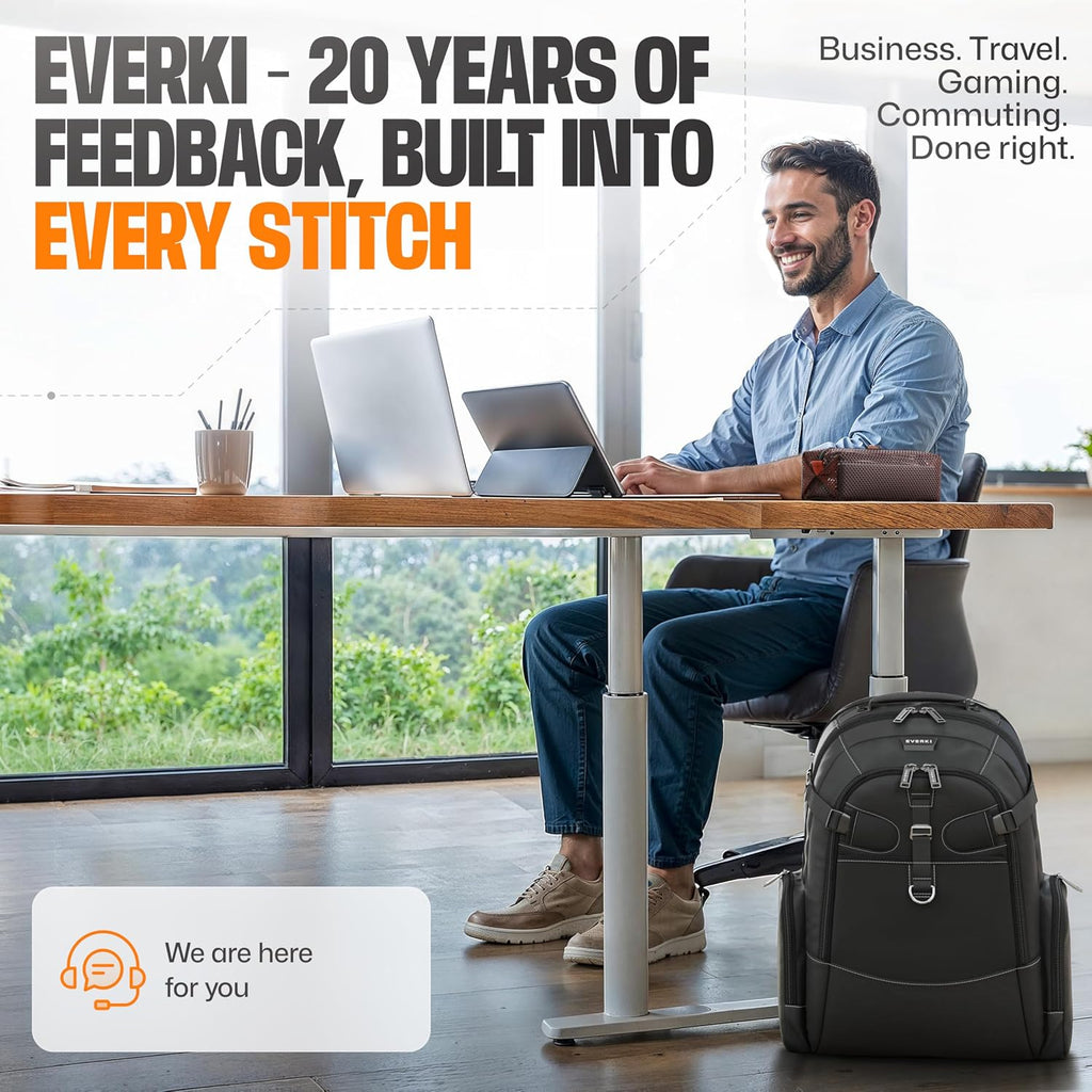 Everki Business 120 Pro 2 Laptop Backpack 40L W/Rain Cover Mesh Accessories Pouch & Quick Release Magnetic Keychain-2 Travel Laptop Compartments Fit Up To 18.4"Rfid Pocket Patented Corner Protection