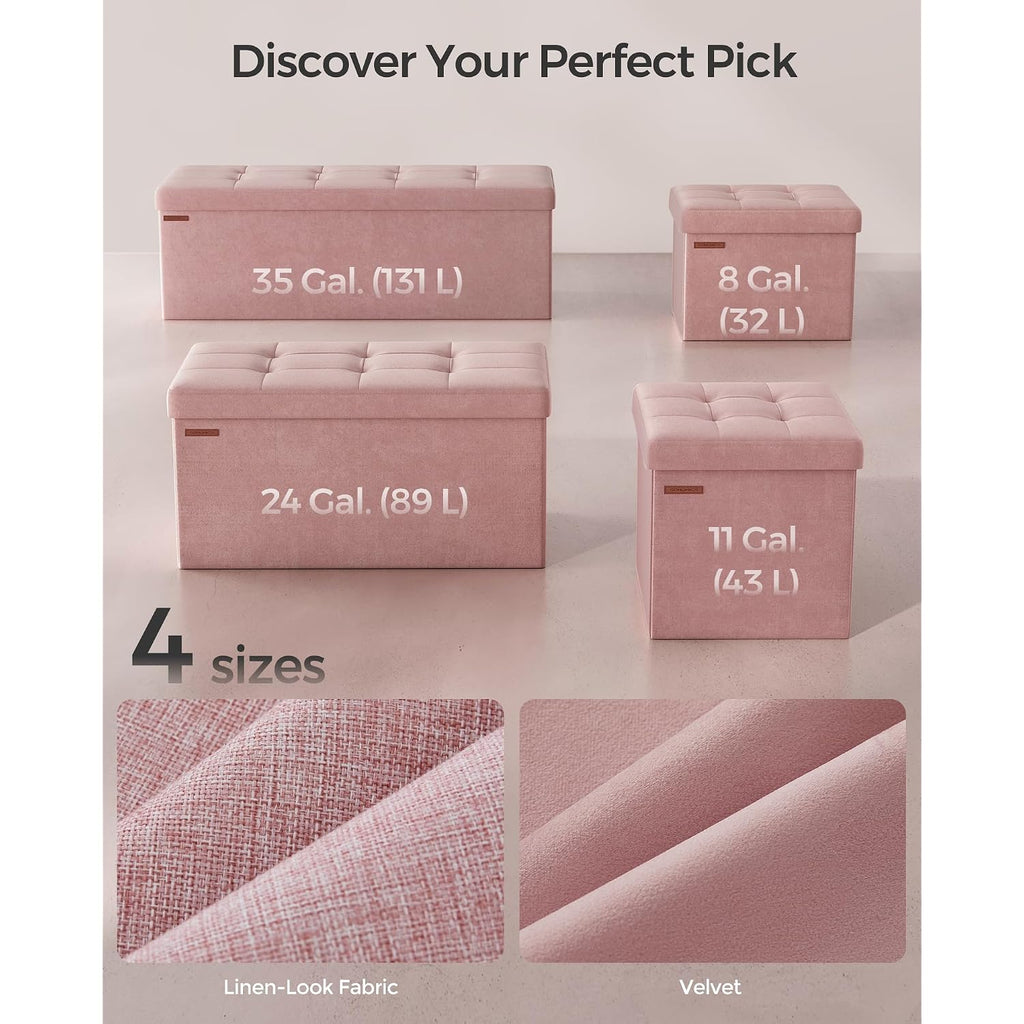 Songmics Small Folding Storage Ottoman, Jelly Pink | Foot Rest Stool, 12.2 X 16.1 Inches, 286 Lb Capacity, Bedroom, Dorm, Ulsf200R01