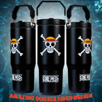 Get Trend One Piece Tumbler With Straw 30Oz Kids Teens Insulated Cup With Lid Handle Travel Mug Cups With Lids For School Sports Anime Gifts For Kids (Black One Piece)