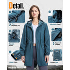 Outdoor Ventures Women'S Waterproof Long Rain Coats Packable Lightweight Rain Jacket With Hood Windproof Trench Coats