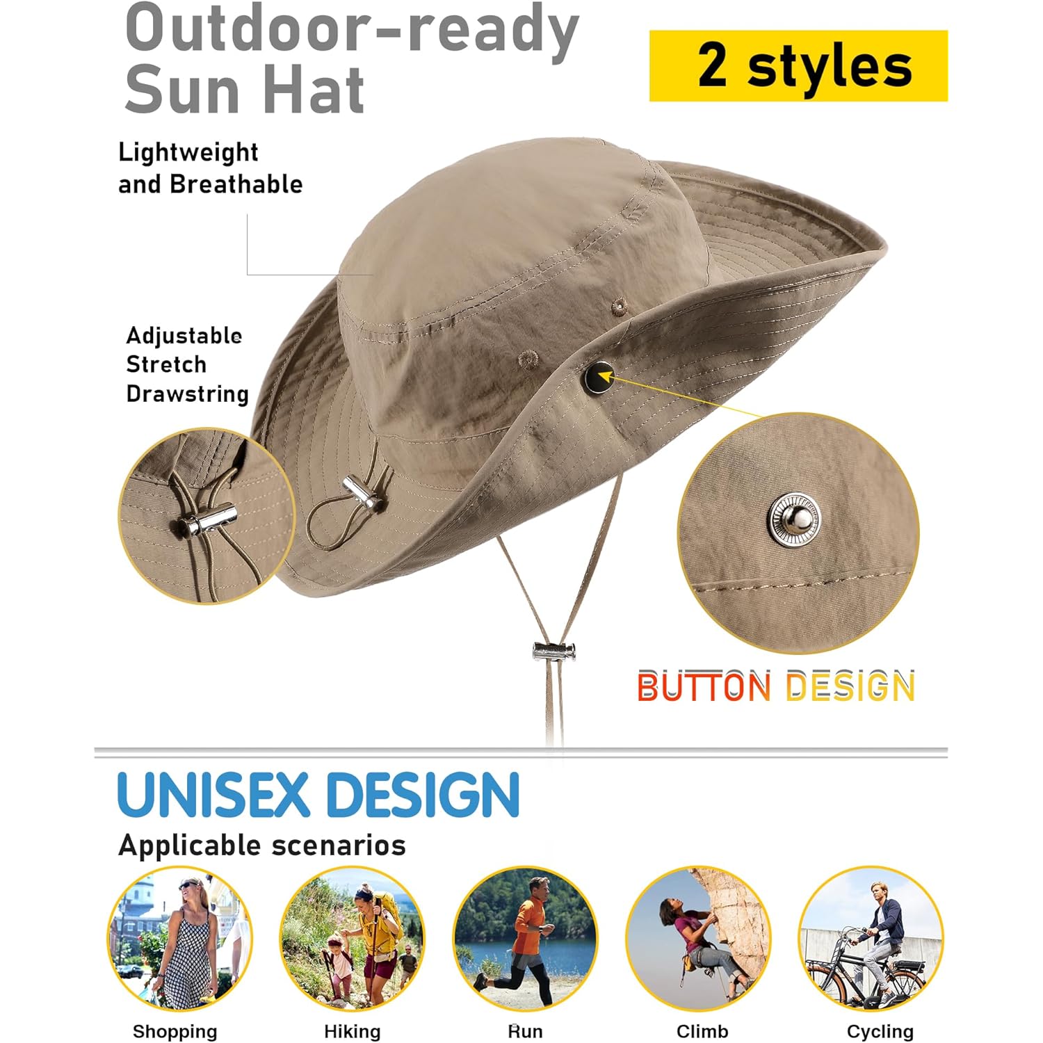 Waterproof Bucket Rain Hat for Women Wide Brim Summer UPF50+ Cowboy Sun Hat Men Foldable Soft Floppy Beach Hat