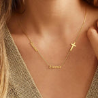 Elemtansy Mothers Day Custom Name Necklace with 1-3 Tiny Names - 18K Gold-Plated Family Necklace Personalized with Heart, Cross, Paw Print - Birthday Jewelry Gifts for Mom, Wife