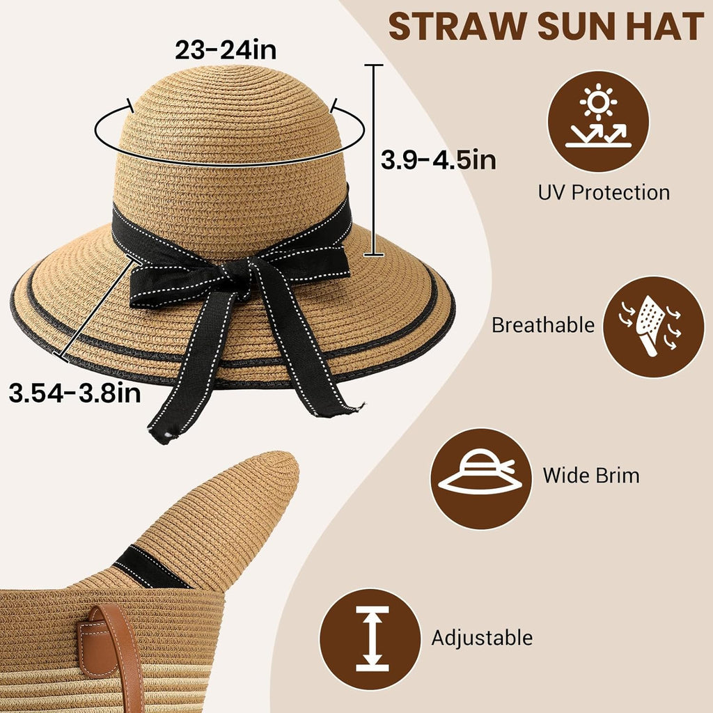 Beach Hats for Women, Wide Brim Sun Straw Hat for Women, Sun Hat UPF 50+ UV Protection
