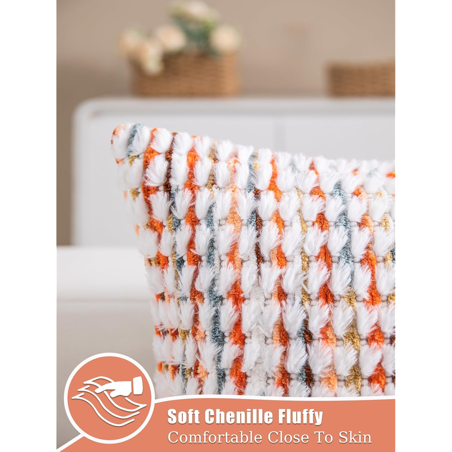 Decorative Boho Orange Lumbar Pillow Covers 1 Pack 14X36 Inch Farmhouse Tufted Long Accent Body Pillow Covers For Bed, Neutral Fluffy Boho Throw Pillowcase For Couch Bedroom, Sofa Home Décor