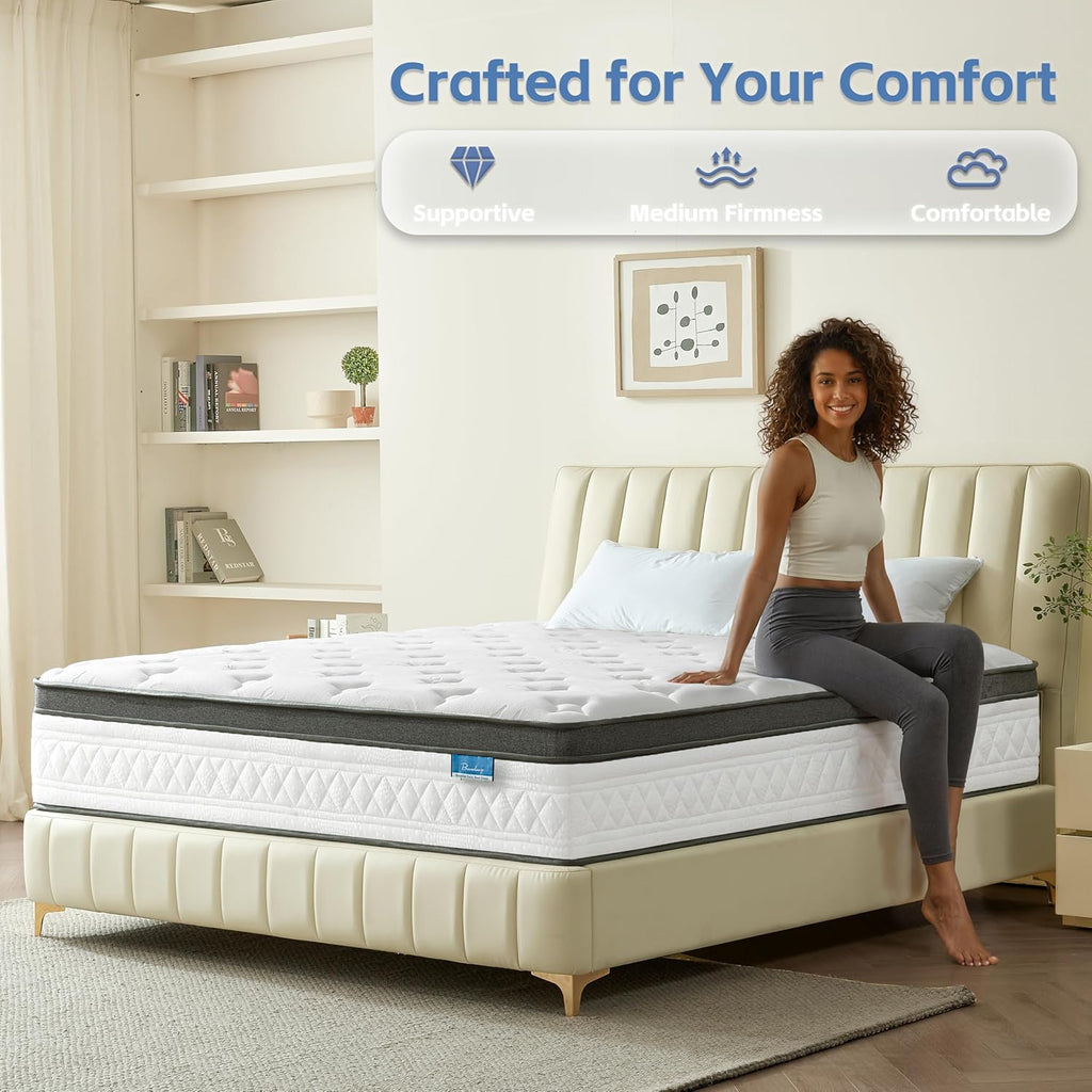 Queen Mattress, 12 Inch Cooling Hybrid Queen Size Mattress in a Box, Medium Firm with Gel Memory Foam & Pocket Coils, Motion Isolation, Pressure Relief, CertiPUR-US