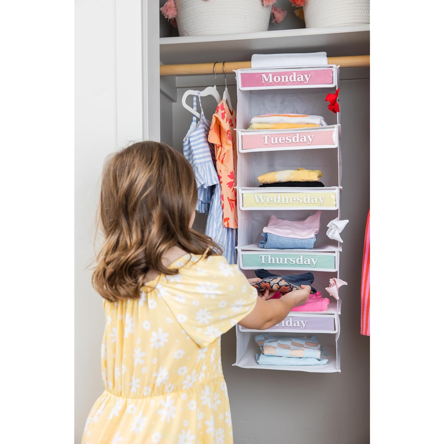 Three Sweet Peas Co Monday Through Friday Hanging Weekly Clothes Organizer For Kids