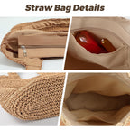 Pleneal Straw Beach Bags For Women - Women Beach Handmade Woven Tote Bag, Summer Mesh Hollow Shoulder Bag For Holiday