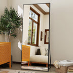 Mirror Full Length - 21" X 57" Floor Mirror With Stand, Aluminum Alloy Frame Full Body Mirror, Standing Hanging Or Leaning Against Wall For Bedroom And Living Room, Black