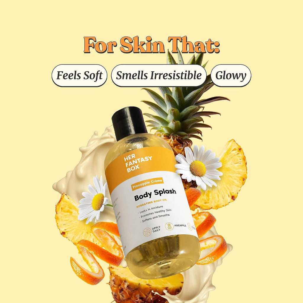 Her Fantasy Box | Body Splash Hydrating Body Oil (Pineapple Creme) - Moisturizing, Non-Greasy Formula For Soft, Smooth Skin - All-Natural, Lightweight & Nourishing