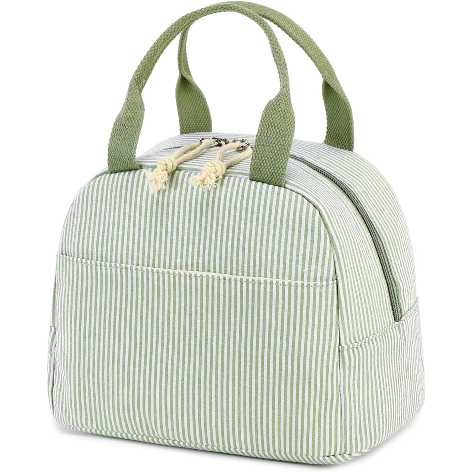Bluboon Lunch Box For Women Cute Lunch Bag Reusable Insulated Lunch Bags Large Capacity Lunchbox Cooler For Work Picnic Or Travel Gifts (A Sage Green White Stripes, 10 X 7.5 X 8 Inches)