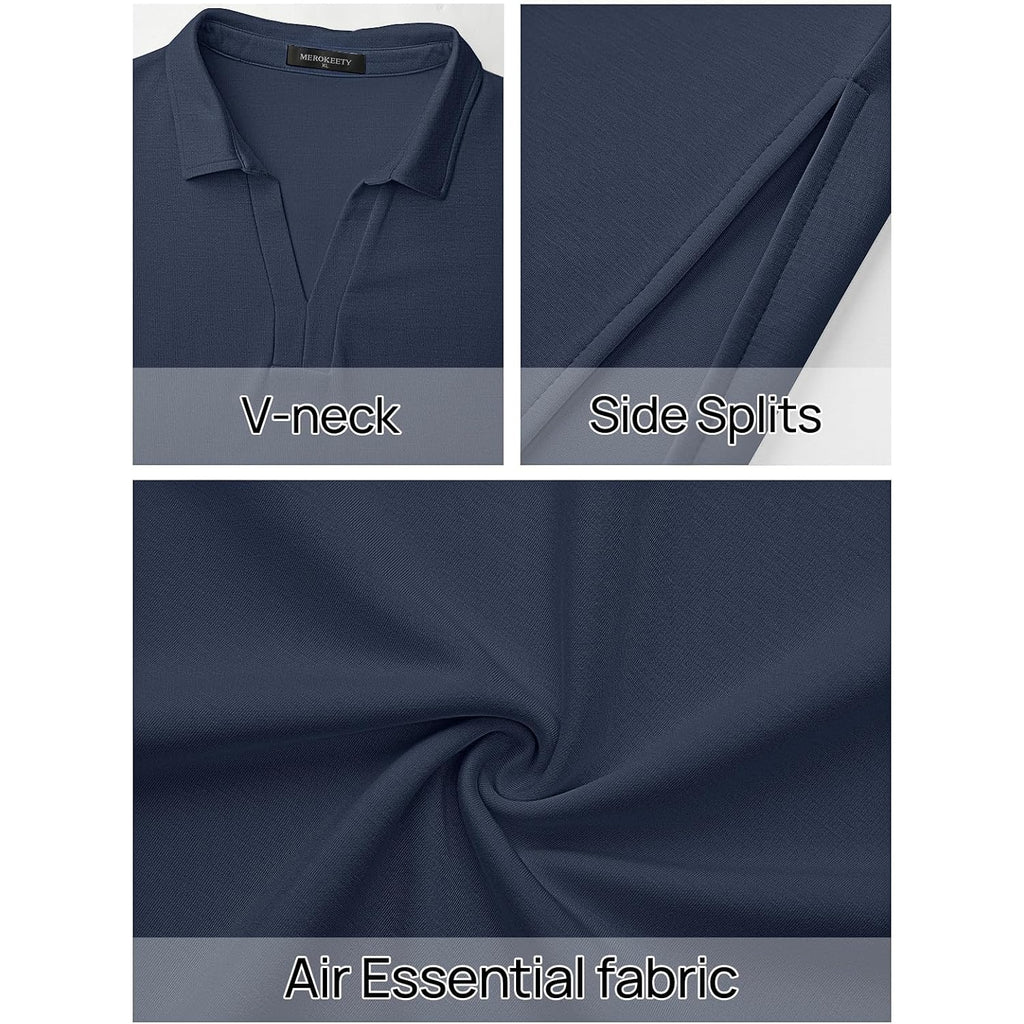 Merokeety Women'S Summer Casual Maxi Dress 2026 Cap Sleeve V Neck Collared Beach Vacation T Shirt Long Dresses