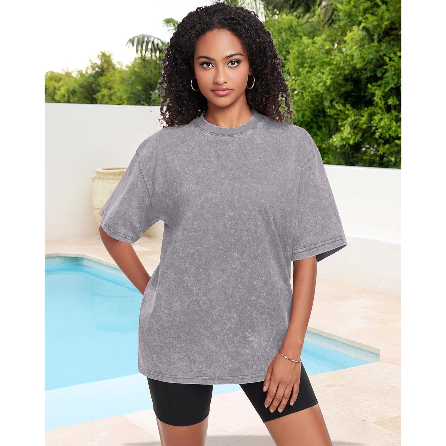 Oversized Tshirts for Women Short Sleeve Crew Neck Vintage Washed Basic Loose Casual Tees 2026