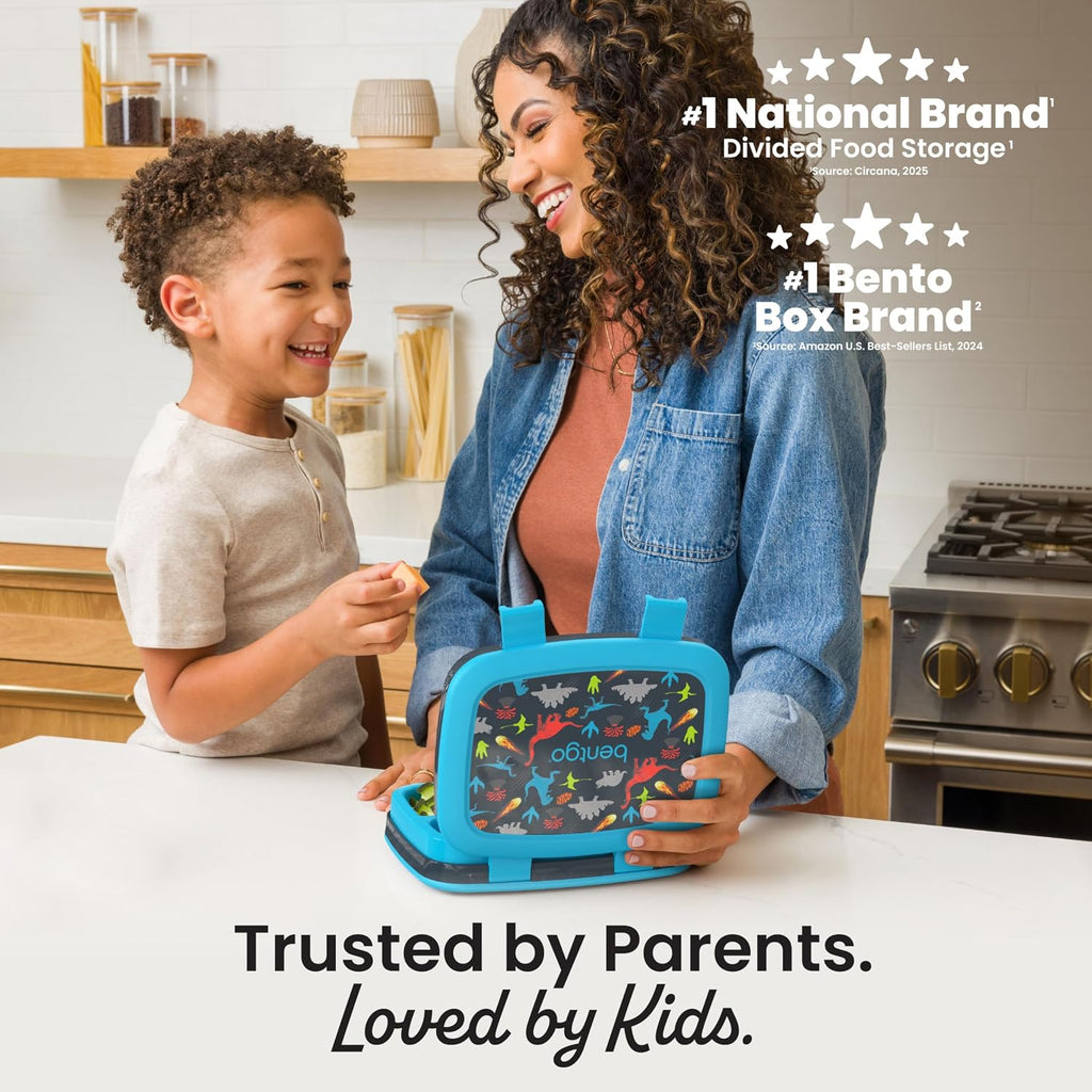 Bentgo Kids Prints Leak-Proof, 5-Compartment Bento-Style Kids Lunch Box - Ideal Portion Sizes For Ages 3-7, Durable, Drop-Proof, Dishwasher Safe, & Pfas & Bpa-Free Materials (Dinosaur)