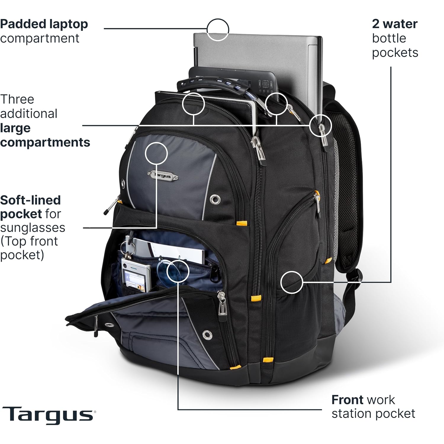 Targus Drifter Ii Laptop Backpack, Black/Gray – Backpack For Men For Business And Travel, Durable Water-Resistant Material, Fits Up To 17" Laptops (Tsb239Us)