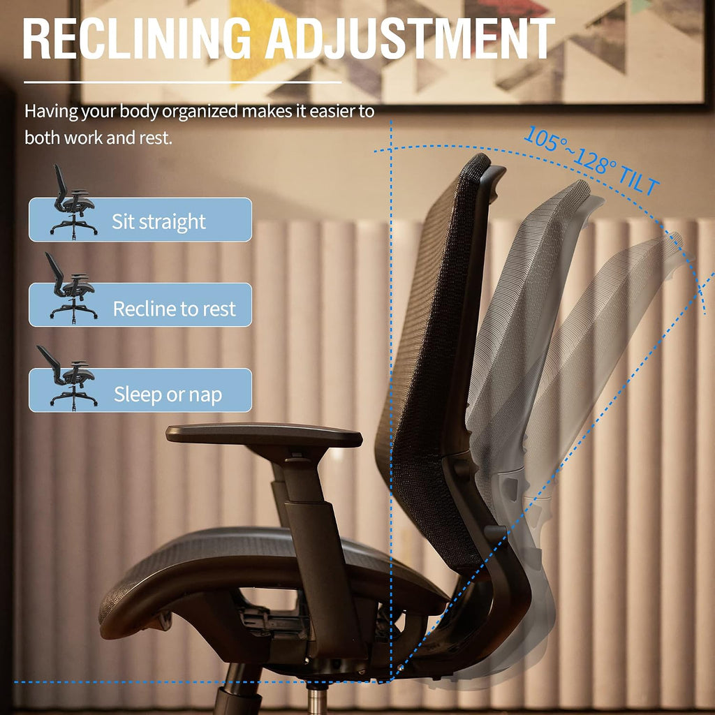 Ergonomic Mesh Office Chair,Comfy Computer Desk Chair - Bifma 5.1 Certified Commercial Swivel Task Chair For Home Office - Adjustable Lumbar Support & Armrests,Tilt Function,Wide Seat (Black)