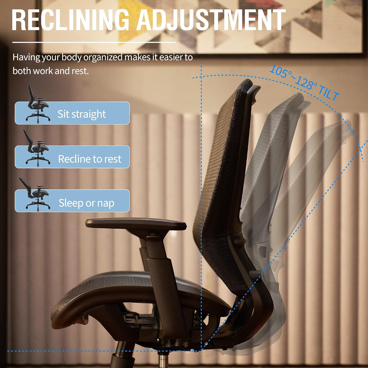Ergonomic Mesh Office Chair,Comfy Computer Desk Chair - Bifma 5.1 Certified Commercial Swivel Task Chair For Home Office - Adjustable Lumbar Support & Armrests,Tilt Function,Wide Seat (Black)