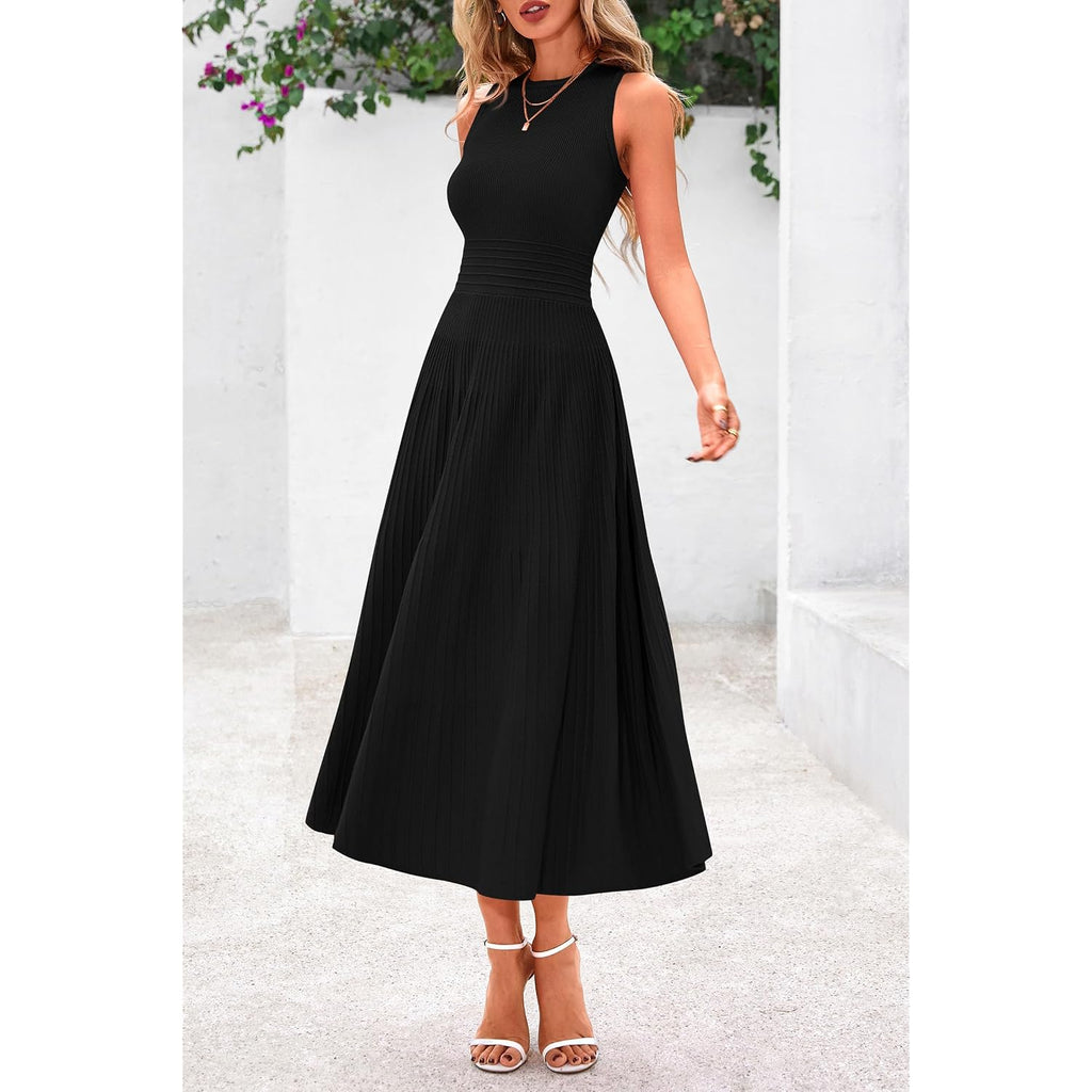 Prettygarden Spring Casual Dresses For Women 2026 Summer Business Work Midi Sleeveless A Line Pleated Cocktail Dress
