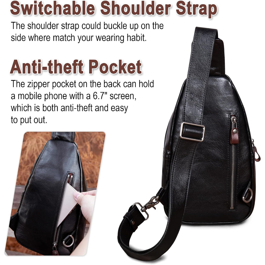 Genuine Leather Sling Bag For Men And Women Crossbody Shoulder Bag Sling Backpack Chest Purse Carry On Casual Daypack | Genuine Leather